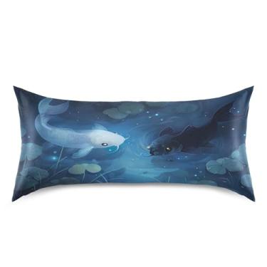 Imagem de xigua Linda fronha de cetim de peixe koi fantasma para cabelo e pele, lavável à máquina travesseiro de cetim refrescante king capa de travesseiro com fecho de envelope, 50,8 cm x 101,6 cm