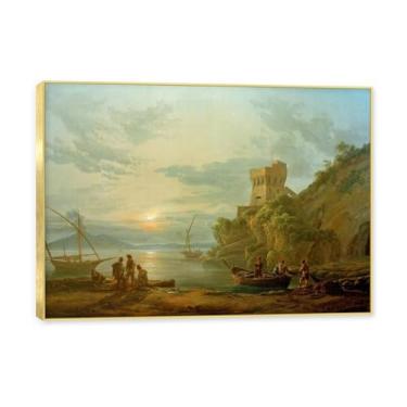 Imagem de NHLDZYH Moldura dourada. Reprodução de arte famosa de J.C. Dahl, arte em tela de paisagem romântica nórdica, decoração de parede elegante para sala de estar e escritório, pronta para pendurar. (névoa