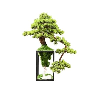 Imagem de Plantas falsas para chão bonsai artificial com moldura de ferro, ornamentos de planta de cipreste falso para sala de estar, entrada e armário de TV (verde)