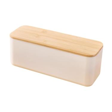 Imagem de Bothyi Caixa de pão com tampa de madeira, recipiente de armazenamento espaçoso e versátil para guardar pão, donuts, sobremesas e lanches, Tampa Branca Sem Furo