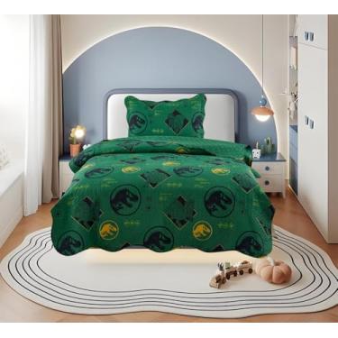Imagem de Kit Colcha Infantil Cobre Leito 2 Peças, Matelassê Ultrassônico 160x240cm Personagens Divertidos Menina/Menino (DINO REX VERDE)