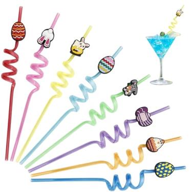 Imagem de 8 peças de canudos reutilizáveis para festa, ovos de Páscoa, lembrancinhas de festa, canudos reutilizáveis para decorações de festa de aniversário, suprimentos de festa festiva, presentes divertidos