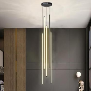 Imagem de Luminária pendente LED moderna para escada, lustre longo giratório com 12 lâmpadas, dimerizável, em alumínio, ajustável, para teto oco de villa, ideal para sala de estar, hotel e corredor (l