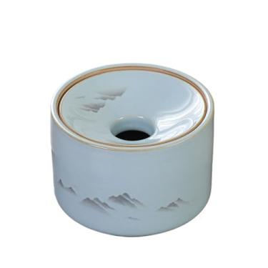 Imagem de Porta-cinzas Cinzeiro redondo simples de cerâmica com tampa, ideal para sala estar ou escritório