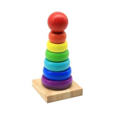 Imagem de Torre Musical De Empilhamento De Madeira Colorida, Brinquedo Educacion