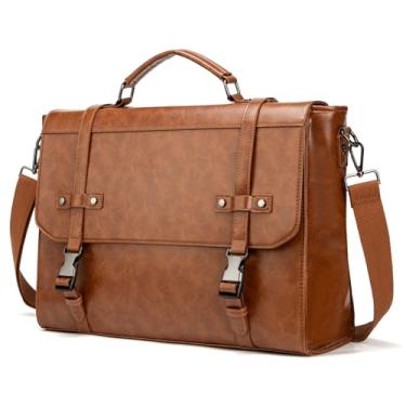 Imagem de Bolsa mensageiro masculina de couro vintage de 43 cm para laptop, bolsa tiracolo para negócios, viagens, campus, trabalho, Marrom, Large, Vintage