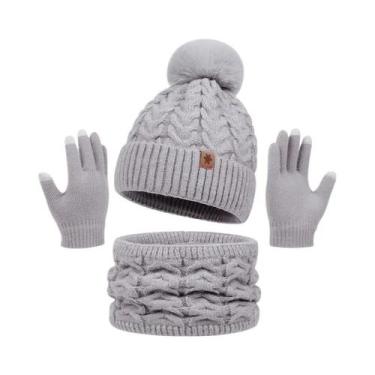 Imagem de Conjunto Feminino De Inverno: Gorro, Cachecol E Luvas Com Pompom De Pe