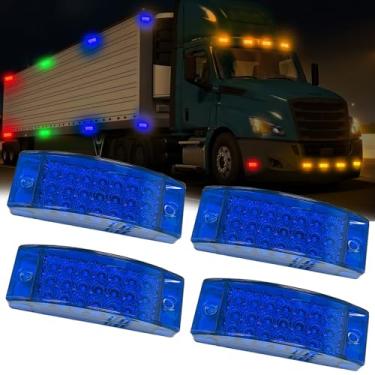 Imagem de NBWDY 4 peças de 14,7 cm azul 21 LED marcador lateral folga trailer, 3 em 1 dianteiro traseiro estroboscópico indicador de sinal sequencial freio à prova d'água 12 V luz traseira retangular para