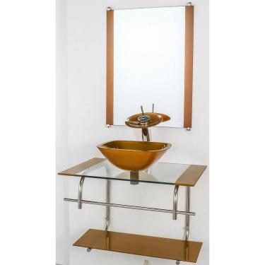 Imagem de Gabinete Vidro Banheiro Inox 70Cm Cuba Quadrada Cqp Dourado