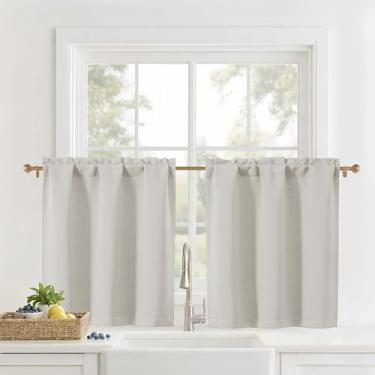 Imagem de OVZME Cortinas de cozinha naturais de 76 cm de comprimento - Cortinas de janela pequenas com filtragem de luz camadas para cozinha sobre a pia, cortinas curtas para tratamentos de meia janela, 2