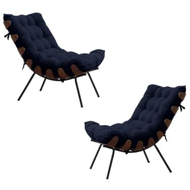 Imagem de Kit 2 Poltronas Decorativas Sala de Estar Abel Base de Madeira Preto Veludo Azul - Gran Belo