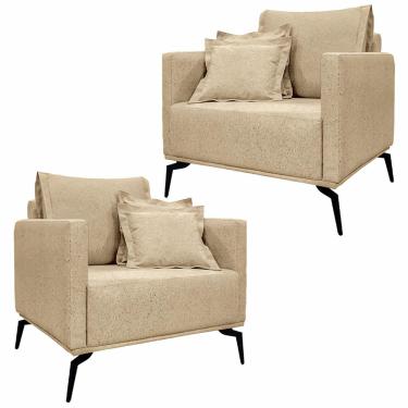Imagem de Kit 2 Poltronas Decorativas Pés em Aço Stagno Linho Bege - Gran Belo