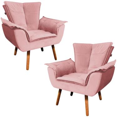 Imagem de Kit 2 Poltronas Decorativas Pés Palito Charger Suede Rosê - Gran Belo