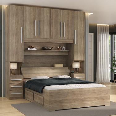 Imagem de Guarda-roupa de Casal com Cama Bau Padrão Embutida 1220 Castanho