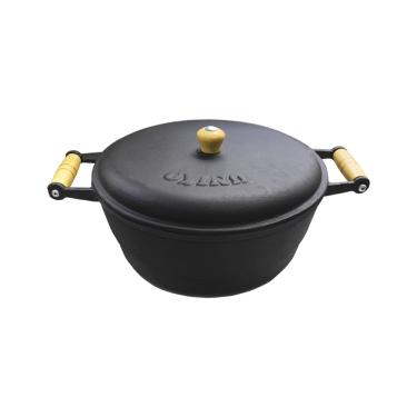 Imagem de Jogo 2 Panela Caçarola De Ferro Leve Alça Madeira Com Tampa