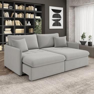 Imagem de Sofá Retrátil Reclinável 2 Lugares 154cm Maili Veludo Cinza K01 - D'Ro