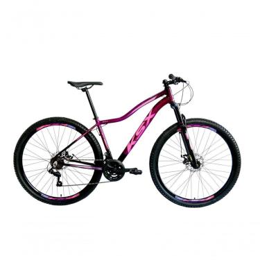 Imagem de Bicicleta Aro 29 Ksx Sd7 Feminina 21v Cabos Internos Alumínio Freios A Disco Garfo Suspensão Preto Roxo Tamanho 17