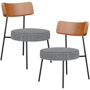 Imagem de Kit 02 Poltronas Decorativas Para Sala De Estar Fixa Londres L02 Couríssimo Camel Pied Poule - Lyam