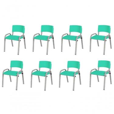 Imagem de Kit 8 Cadeira Iso Infantil Creche, Escola Base Cinza Verde água