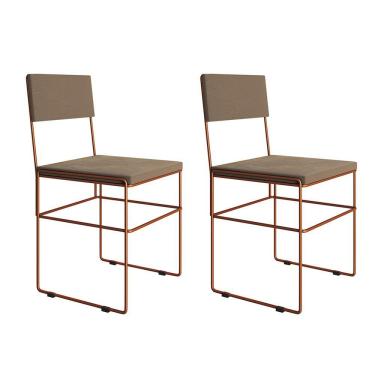 Imagem de Kit 2 Cadeiras De Jantar Estofadas Bege Base Cobre