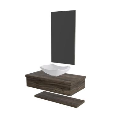 Imagem de Conjunto Bancada C-cuba L42, Prateleira E Espelheira Metrópole 806 Carvalho Carvalho Dark