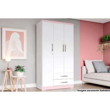 Imagem de Guarda Roupa Solteiro 3 Portas E 2 Gavetas Açaí Da133 Branco-rosa