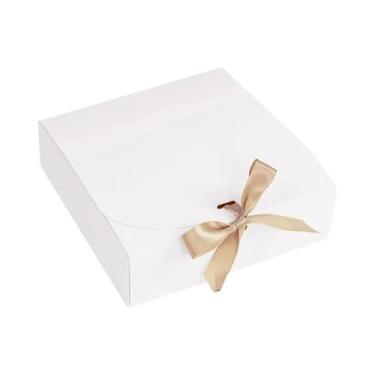 Imagem de Caixa De Presente De Papel Kraft Branco Com Laço De Fita Para Casament