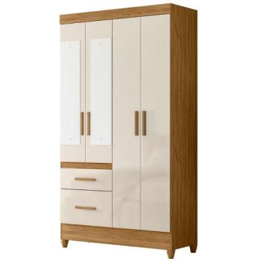 Imagem de Guarda Roupa Solteiro Madri 4P Espelho 110 cm Moval, Freijo Off White
