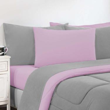 Imagem de Kit Edredom + Jogo De Lençol Malha 100% Algodão Gran Moratta 6 Peças King - Cinza-rosa Bebê