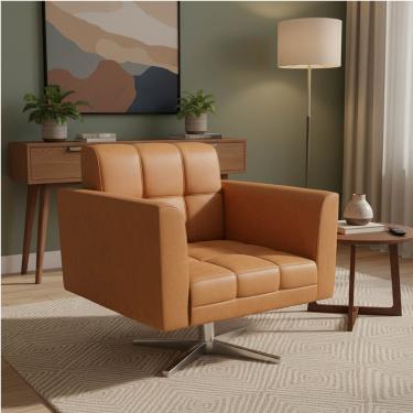 Imagem de Poltrona Sala Decorativa Elisa Base Giratória Cromada Sintético PU Whisky D03 - D'Rossi