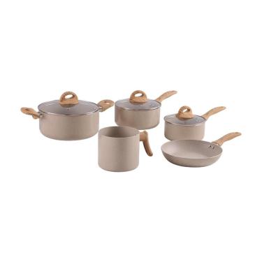 Imagem de Jogo de Panelas de Indução Brinox Ceramic Life Smart Plus 5 Peças Antiaderente Tampas de Vidro Areia