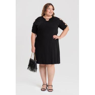 Imagem de Vestido Plus Size Detalhe Gota Decote e Detalhe Trançado Mangas - Sere