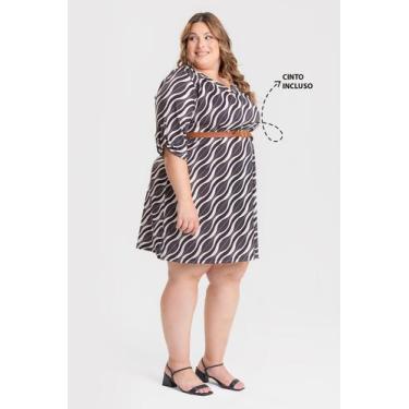 Imagem de Vestido Plus Size Malha Fria Sublimado Mangas Alongas Decote V - Seren
