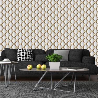 Imagem de Papel de Parede Adesivo Autocolante Decorativo Losango Dourado 3D 10 M