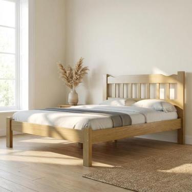 Imagem de Cama de Casal com Colchão Queen em Madeira Maciça Nogueira - Repleta