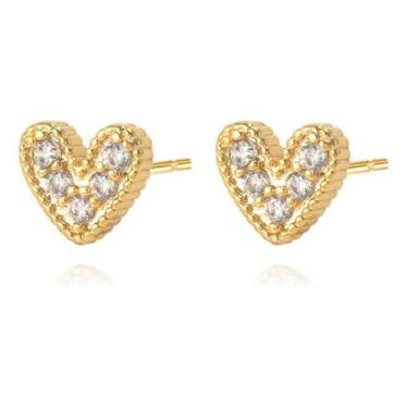 Imagem de Brinco Infantil Pequeno Coração Pedra Zirconia Banhado Ouro - De Castr