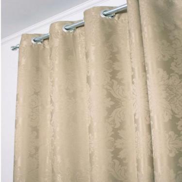 Imagem de Cortina Para Varão em Tecido Jacquard 100% Poliéster Medalhão Bege Mar