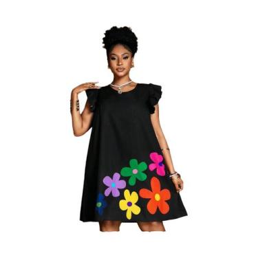 Imagem de Vestido casual feminino estampado com decote redondo - NONE, BR-G2, Pr