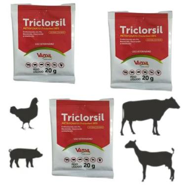 Imagem de Kit 3un Triclorsil Antiparasitário Pó Triclorfon Sachê 20g - Vansil