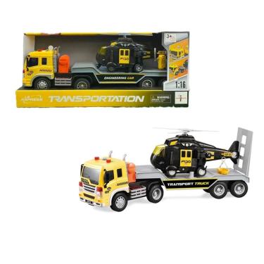 Imagem de Caminhão Cegonha com Helicóptero 1:16 Luz e Som e Fricção - Brink Center