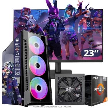 Imagem de Pc Gamer Amd Ryzen 5 5600gt, 16gb Ram, Placa De Video Radeon Vega 7, Ssd 240gb, Fonte 550w + Monitor 23” Led 75hz