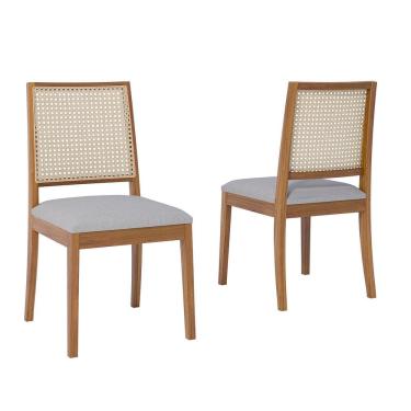 Imagem de Conjunto de 2 Cadeiras para Sala de Jantar em Madeira Tauari Carambola MADEIRA/LINHO CINZA