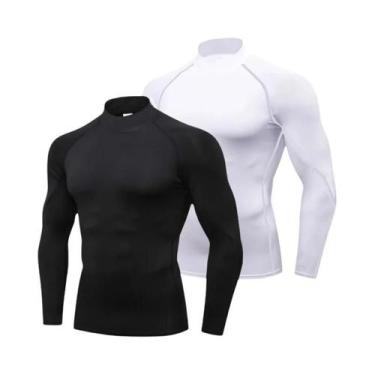 Imagem de Camiseta De Compressão Masculina De Manga Longa Com Gola Alta, Secagem