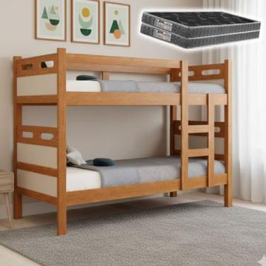 Imagem de Beliche Solteiro 100% MDF Reforçada Que Vira 2 Camas Com 2 Colchões D2