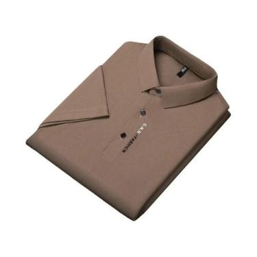 Imagem de Nova camisa polo masculina de manga curta de cor sólida respirável e c