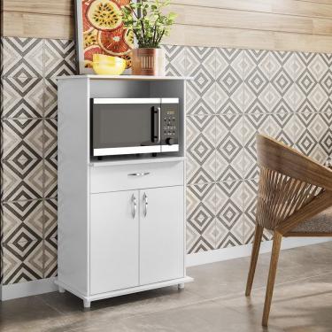 Imagem de Balcão Alto Armário Multiuso Com Nicho Para Microondas 2 Portas 1 Gaveta Cozinha Branco