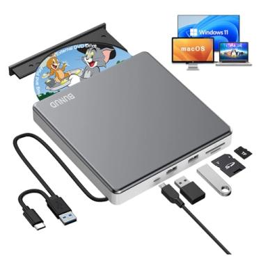 Imagem de Unidade externa de CD e DVD USB 3.0 Tipo C, gravador de CD/DVD ROM, leitor de disco óptico +/-RW com 2 compartimentos USB e TF/SD Slim Portable Writer Player para laptop, Mac, MacBook, Windows 11, 10, PC Linux OS