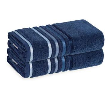 Imagem de Kit Jogo De Toalhas Karsten 2 Peças Banho Lumina Fio Penteado Cor:Azul