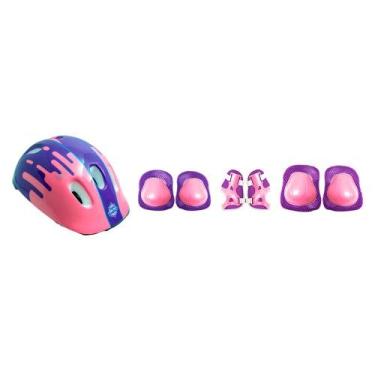 Imagem de Kit Proteção e capacete Infantil Completo 7 peças -Rosa e Lilas - Unit