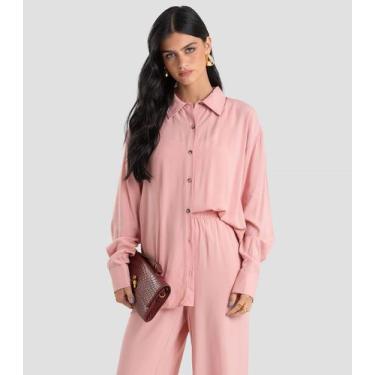 Imagem de Camisa Feminina Oversized em Tecido Dianna Rosa, G, Rosa